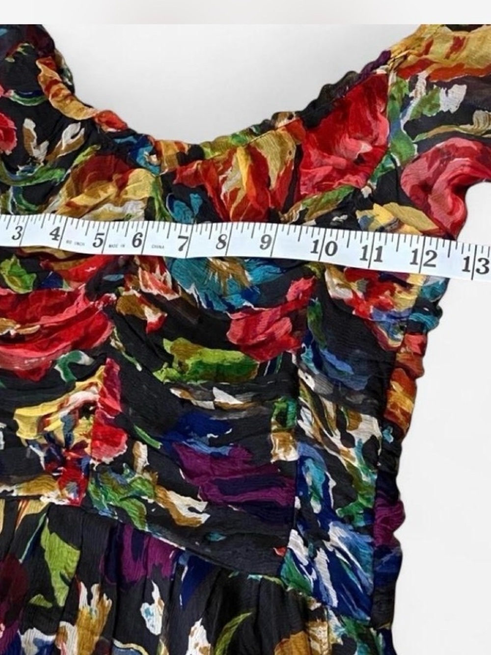 Floral Sheer Silk Overlay Midi Dress with Ruched Bodice Women’s Size S - Picture 3 of 7